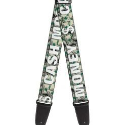 Guitar Strap - CASH MONEY $ Dollars White