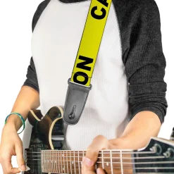 Guitar Strap - CAUTION Yellow Black