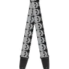 Guitar Strap - Checker & Stripe Skulls Black White Gray