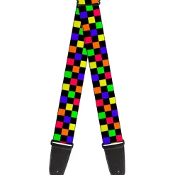 Guitar Strap - Checker Black Multi Neon