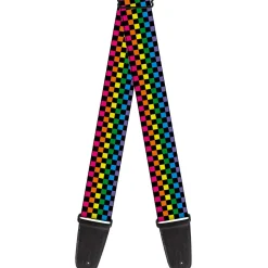 Guitar Strap - Checker Black Neon Rainbow
