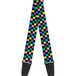 Guitar Strap - Checker Black Multi Pastel