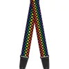 Guitar Strap - Checker Black Rainbow Multi Color