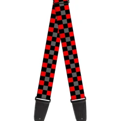Guitar Strap - Checker Black Gray 2 Red