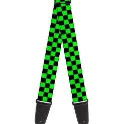 Guitar Strap - Checker Black Neon Green