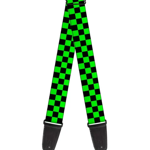 Guitar Strap - Checker Black Neon Green