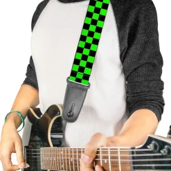 Guitar Strap - Checker Black Neon Green