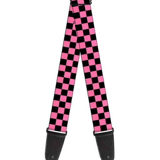 Guitar Strap - Checker Black Pink