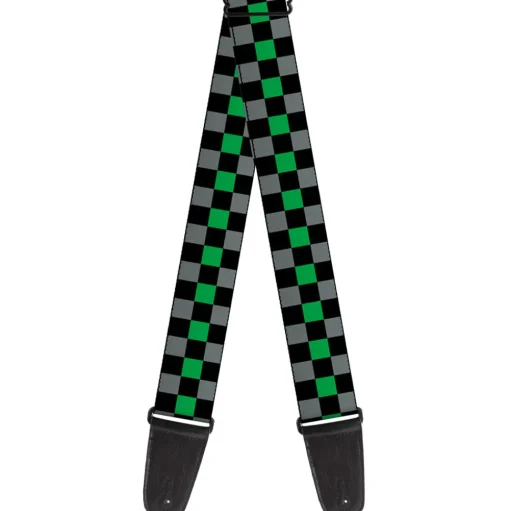 Guitar Strap - Checker Black Gray 1 Green