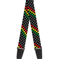 Guitar Strap - Checker Stripe Black Gray Rasta