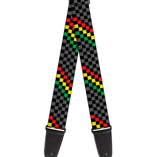 Guitar Strap - Checker Stripe Black Gray Rasta
