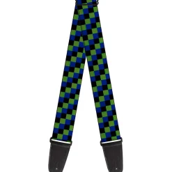 Guitar Strap - Checker Trio Green Black Blue
