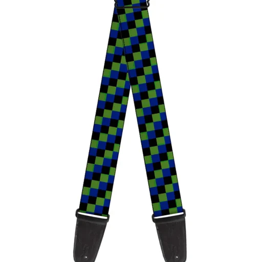 Guitar Strap - Checker Trio Green Black Blue