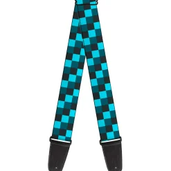 Guitar Strap - Checker Trio Baby Blue Black Turquoise