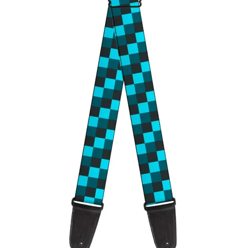 Guitar Strap - Checker Trio Baby Blue Black Turquoise