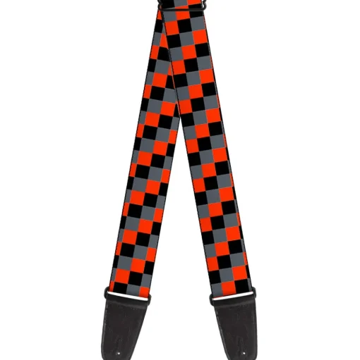 Guitar Strap - Checker Trio Gray Black Red