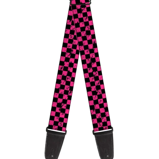 Guitar Strap - Checker Weathered Black Neon Pink