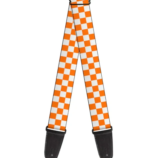 Guitar Strap - Checker White TN Orange