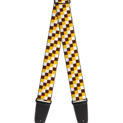 Guitar Strap - Checker White Gold Brown