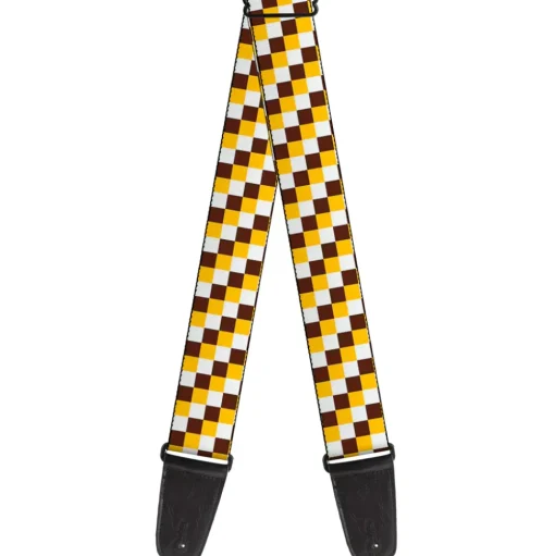 Guitar Strap - Checker White Gold Brown