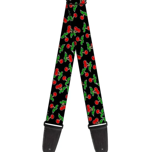 Guitar Strap - Cherries Scattered Black