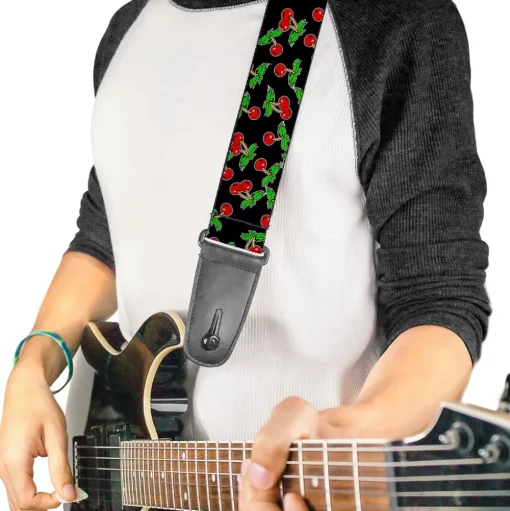 Guitar Strap - Cherries Scattered Black
