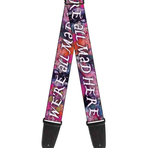 Guitar Strap - Cheshire Cat Visions WE'RE ALL MAD HERE Pinks White