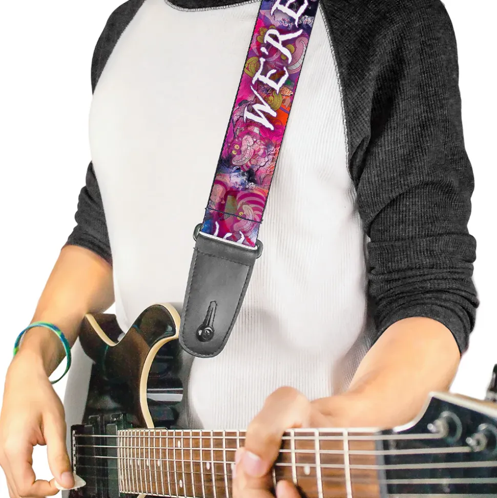 Guitar Strap - Cheshire Cat Visions WE'RE ALL MAD HERE Pinks White