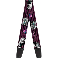 Guitar Strap - Cheshire Cat Face Poses Stripe Purple Black White