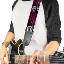 Guitar Strap - Cheshire Cat Face Poses Stripe Purple Black White
