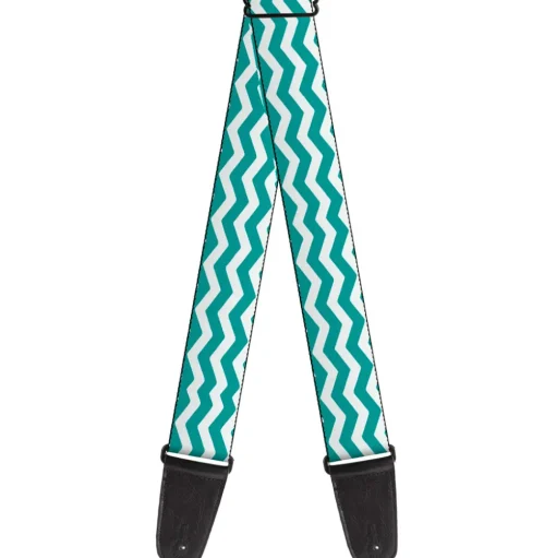 Guitar Strap - Chevron Stripe White Teal