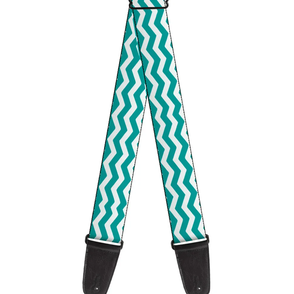 Guitar Strap - Chevron Stripe White Teal