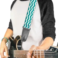 Guitar Strap - Chevron Stripe White Teal