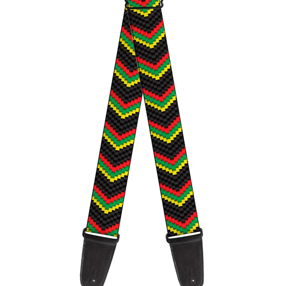 Guitar Strap - Chevron Weave Black Rasta
