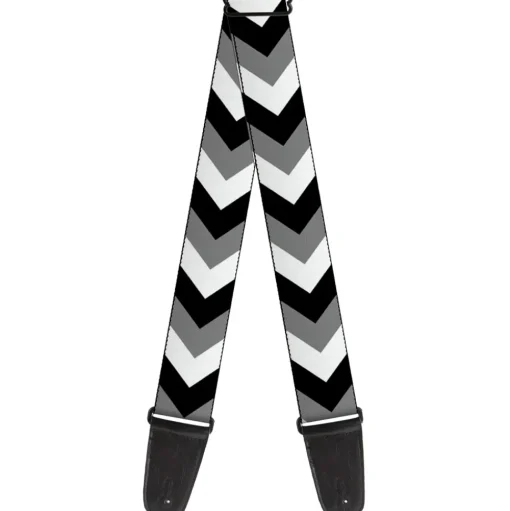Guitar Strap - Chevron White Gray Black