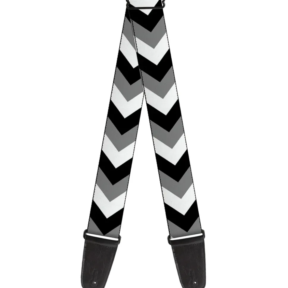 Guitar Strap - Chevron White Gray Black