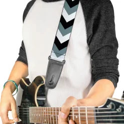 Guitar Strap - Chevron White Gray Black