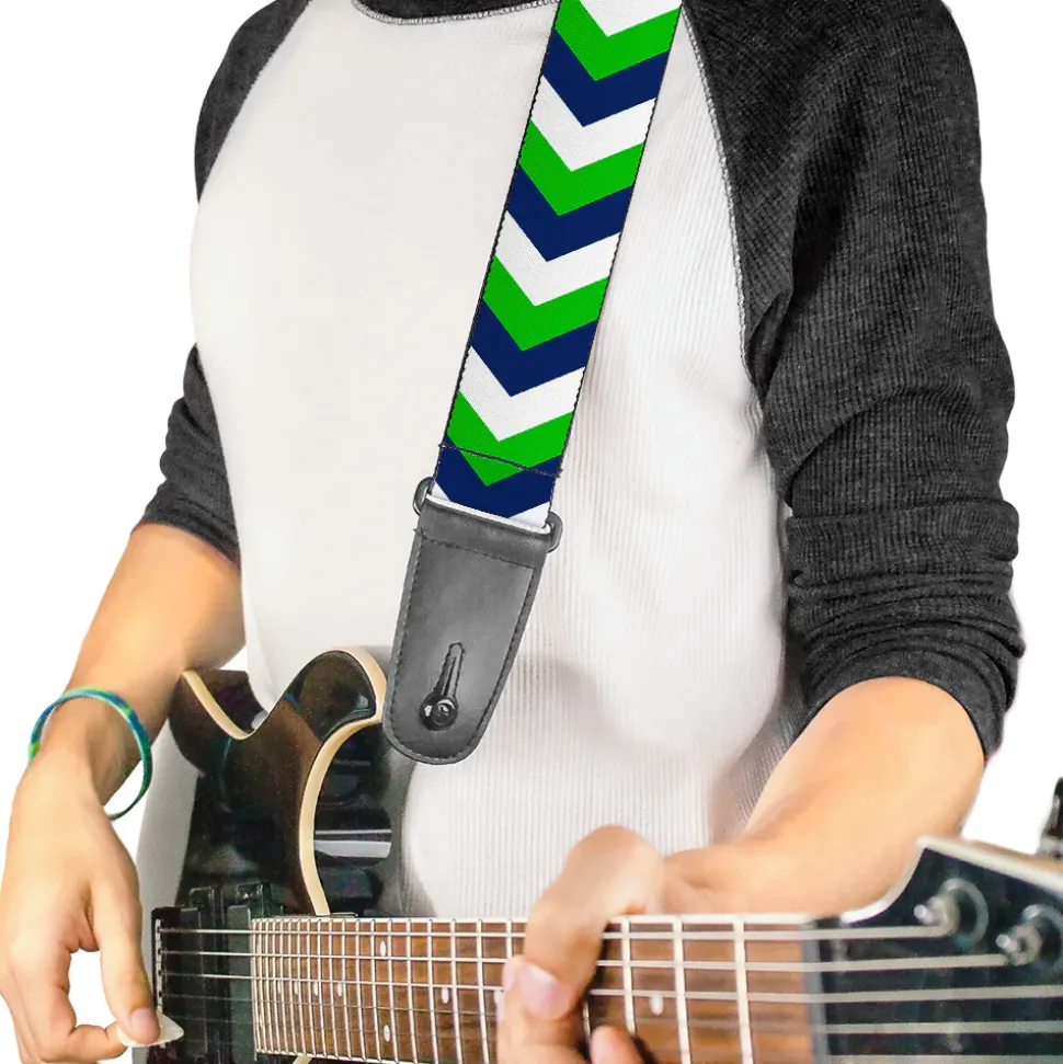 Guitar Strap - Chevron White Bright Green Navy