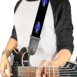 Guitar Strap - Chevy Bowtie Logo Repeat Black Blue