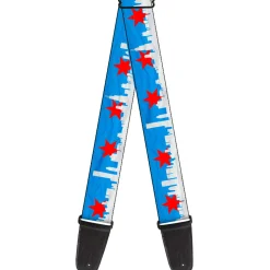 Guitar Strap - Chicago Skyline Flag Distressed Black White Red