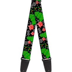 Guitar Strap - Christmas Collage Black White Green Red