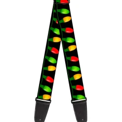 Guitar Strap - Christmas Lights Black Multi Color
