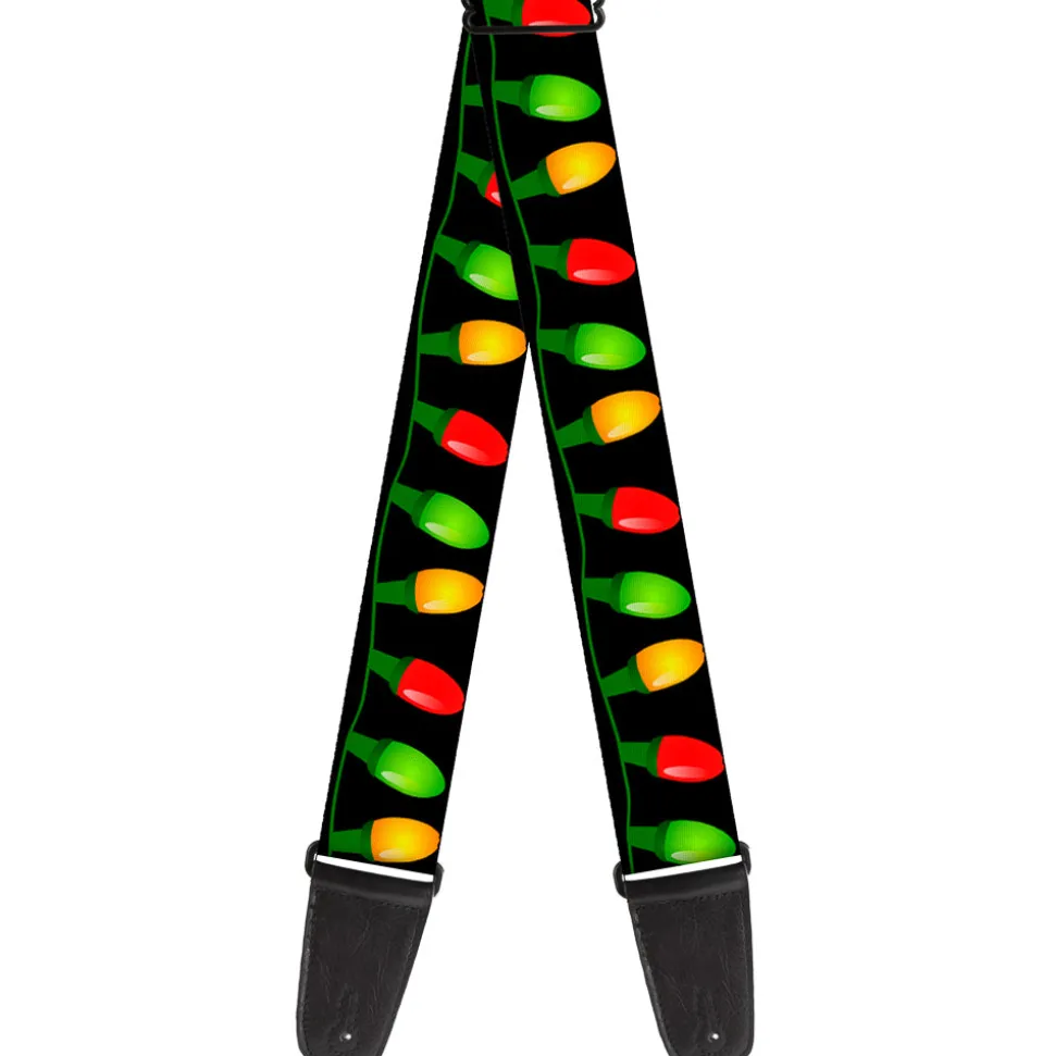 Guitar Strap - Christmas Lights Black Multi Color