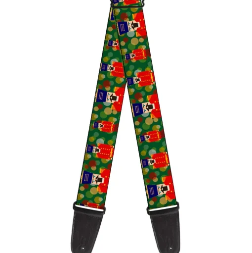 Guitar Strap - Christmas Nutcracker Polka Dots Greens Gold Red