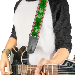 Guitar Strap - Christmas Stitch Moose Snowflakes Red Green