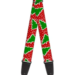 Guitar Strap - Christmas Trees Stars Red White Green