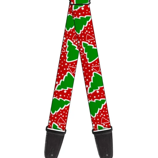 Guitar Strap - Christmas Trees Stars Red White Green