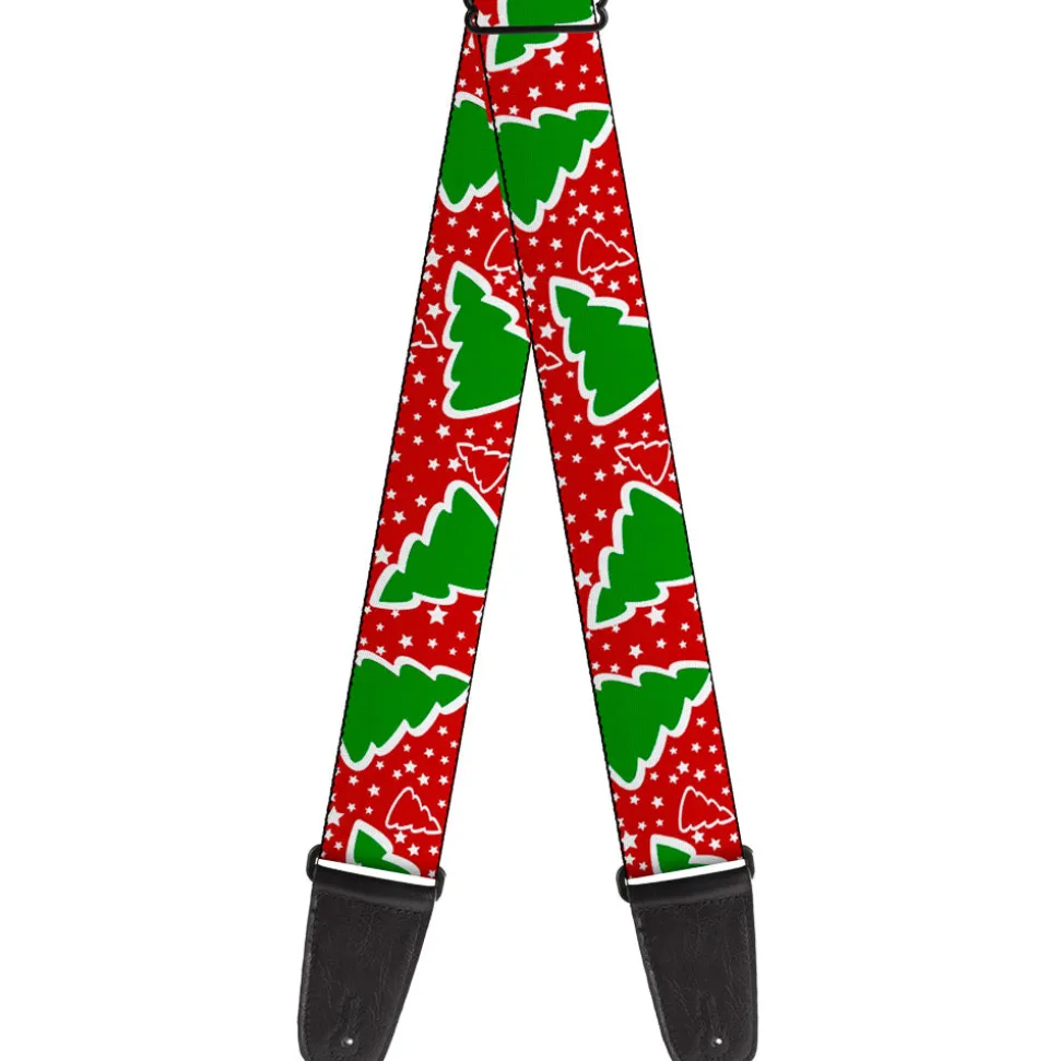 Guitar Strap - Christmas Trees Stars Red White Green