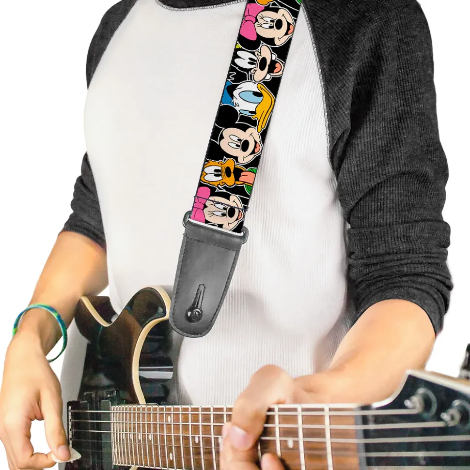 Guitar Strap - Classic Disney Character Faces Black