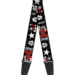 Guitar Strap - Classic Mickey Mouse 1928 Collage Black White Red